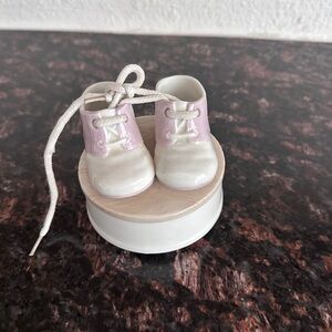 Vintage Brahms Lullaby Porcelain Baby Shoes Music Box